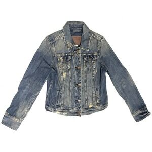 Vintage Abercrombie & Fitch Women's Blue Jean Distressed Jacket Size Large